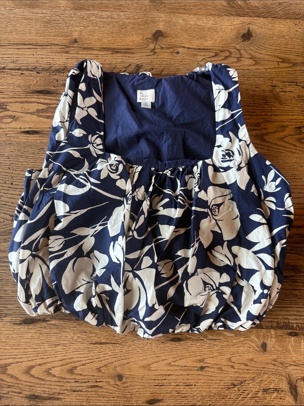 a new day Navy and White Floral Bubble Blouse